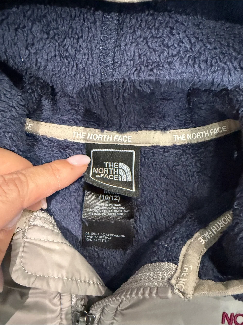 The North Face Kids Navy and Light Gray Hooded Fleece Jacket